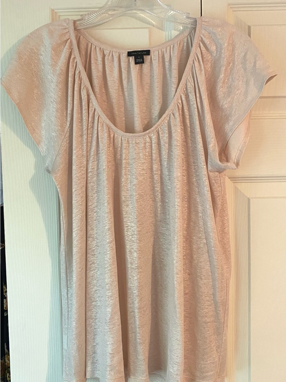 Ann Taylor Loft Shimmer Scoop Neck Blouse - gold